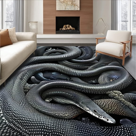 ODIKA 2'x3' Machine Washable Non-Slip Area Rug, Minimalist Black and Snake Skin with Serpent Scale Artistry High Traffic Rug, Gray, 38159