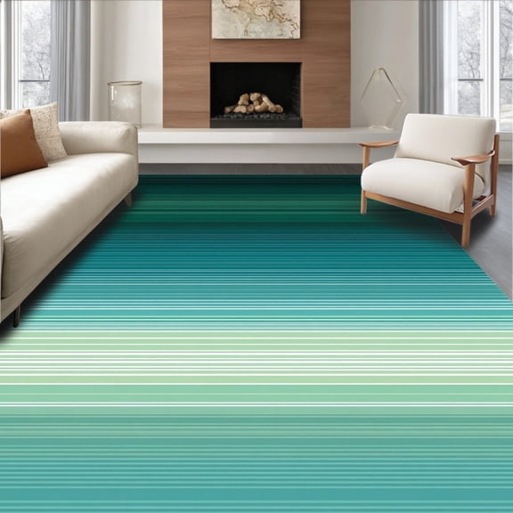 ODIKA 8'x10' Machine Washable Non-Slip Area Rug, Minimalist and Green Striped with Modern Entryway Appeal High Traffic Rug, Green, 80720