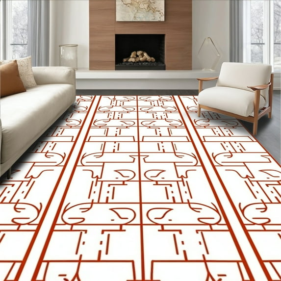 ODIKA 5'x7' Machine Washable Non-Slip Area Rug, Minimalist Interlocking Grid with Subtle Accents High Traffic Rug, Brown, 394516