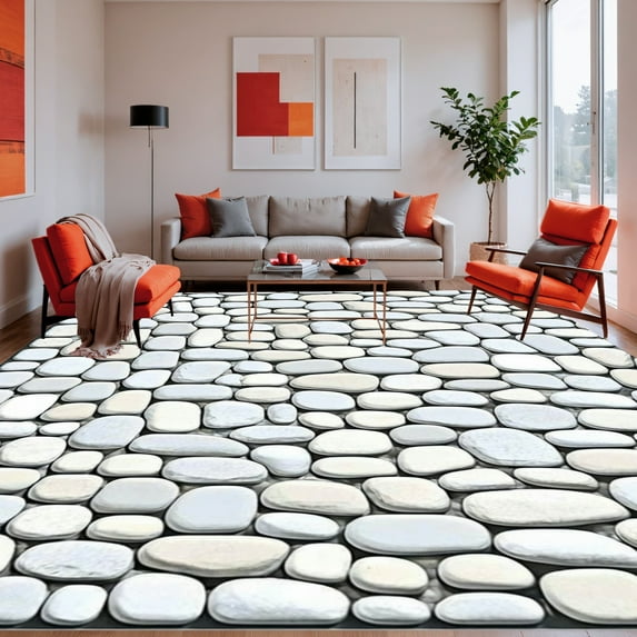 ODIKA 2'x3' Machine Washable Non-Slip Area Rug, Minimalist Pebble Stone High Traffic Rug, Gray, 255986