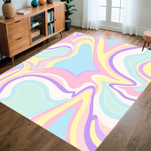 Flatwoven High Traffic Area Rug, Minimalist Rainbow Shape with Pastel Aesthetic, Non Slip, Stain Resistant, Washable Area Rugs for Living Room, Bedroom(Pink, 2X3)