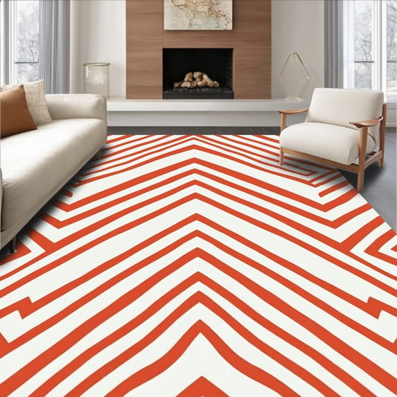 Flatwoven High Traffic Area Rug, Minimalist Repeating Chevron Design with Contrasting Highlights, Non Slip, Stain Resistant, Washable Area Rugs for Living Room, Bedroom(Orange, 5X7)