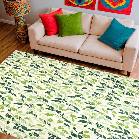 Flatwoven High Traffic Area Rug, Mint Arrangement Novelty Leafage Horticulture Design, Non Slip, Stain Resistant, Washable Area Rugs for Living Room, Bedroom(Green, 3X5)