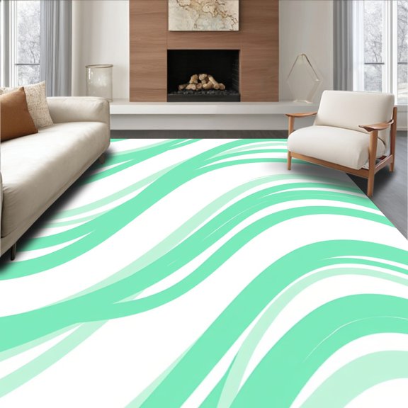 Flatwoven High Traffic Area Rug, Mint Wave Contemporary, Non Slip, Stain Resistant, Washable Area Rugs for Living Room, Bedroom(Green, 2X3)