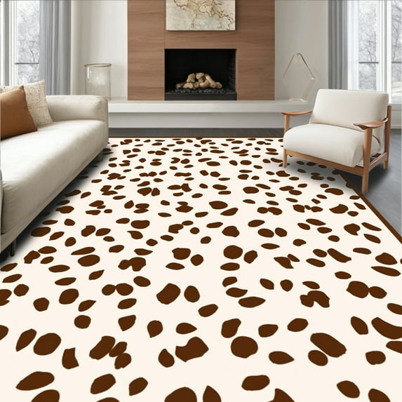 ODIKA 3'x5' Machine Washable Non-Slip Area Rug, Modern Abstract Animal Inspired with Varied Blotches on Pale Ground High Traffic Rug, Brown, 311667