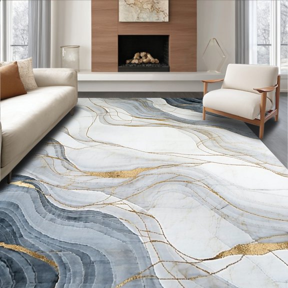 Flatwoven High Traffic Area Rug, Modern Abstract with Dynamic Swirls and Faded Marble Effect, Non Slip, Stain Resistant, Washable Area Rugs for Living Room, Bedroom(Gray, 2X3)