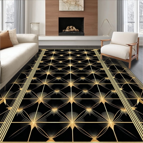 ODIKA 2'x3' Machine Washable Non-Slip Area Rug, Modern Abstract Shell Patterning High Traffic Rug, Black, 12690