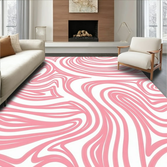 ODIKA 6'x9' Machine Washable Non-Slip Area Rug, Modern Abstract Splash with Blush and Bright Accents High Traffic Rug, Pink, 393270