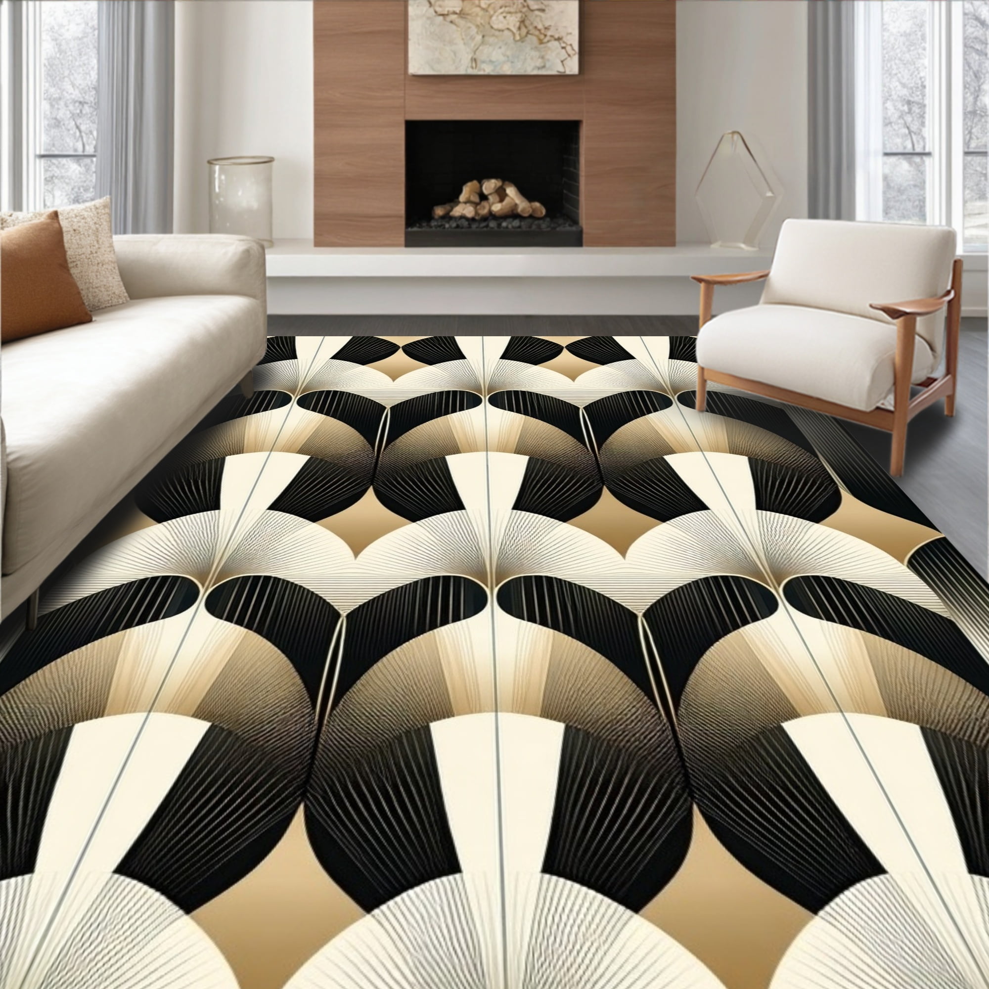 Flatwoven High Traffic Area Rug, Modern Art Deco Inspired with ...
