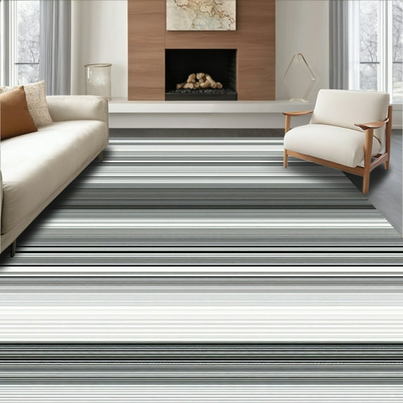 ODIKA 2'x3' Machine Washable Non-Slip Area Rug, Modern Black & Grey Abstract Stripe High Traffic Rug, Gray, 85924