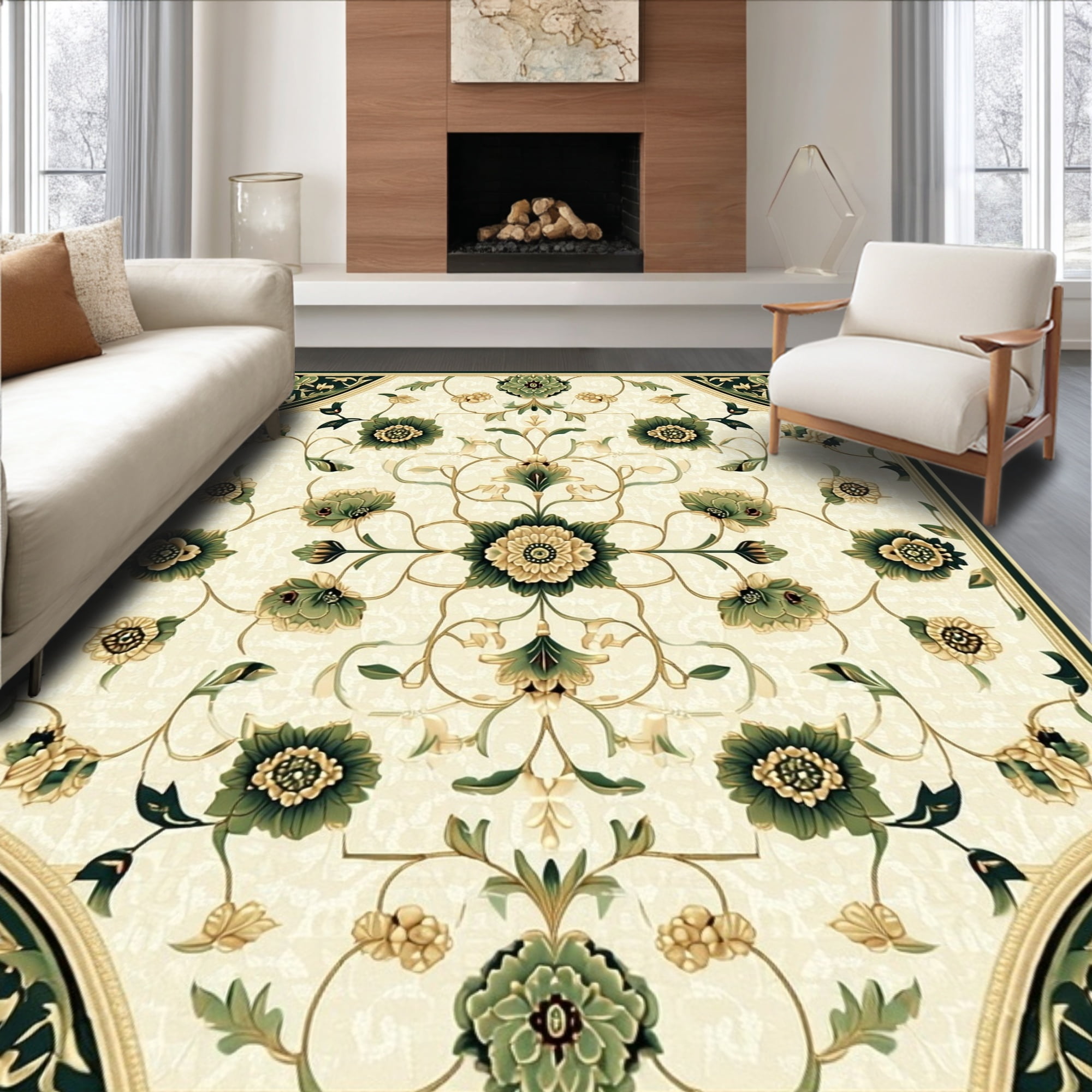 ODIKA 5'x7' Machine Washable Non-Slip Area Rug, Modern Floral Medallion ...