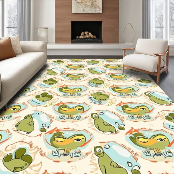 ODIKA 2'x3' Machine Washable Non-Slip Area Rug, Modern Fossil Track With Interlocking Footprints And Dino Shapes High Traffic Rug, Beige, 288815