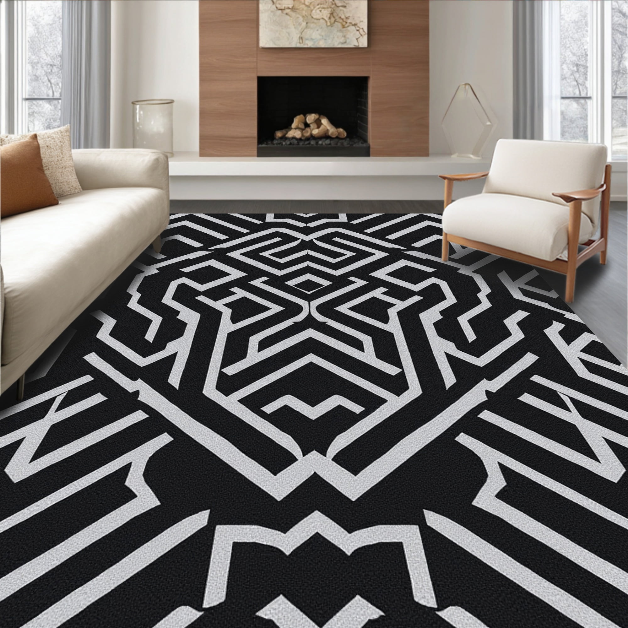 Flatwoven High Traffic Area Rug, Modern Geometric Labyrinth with ...