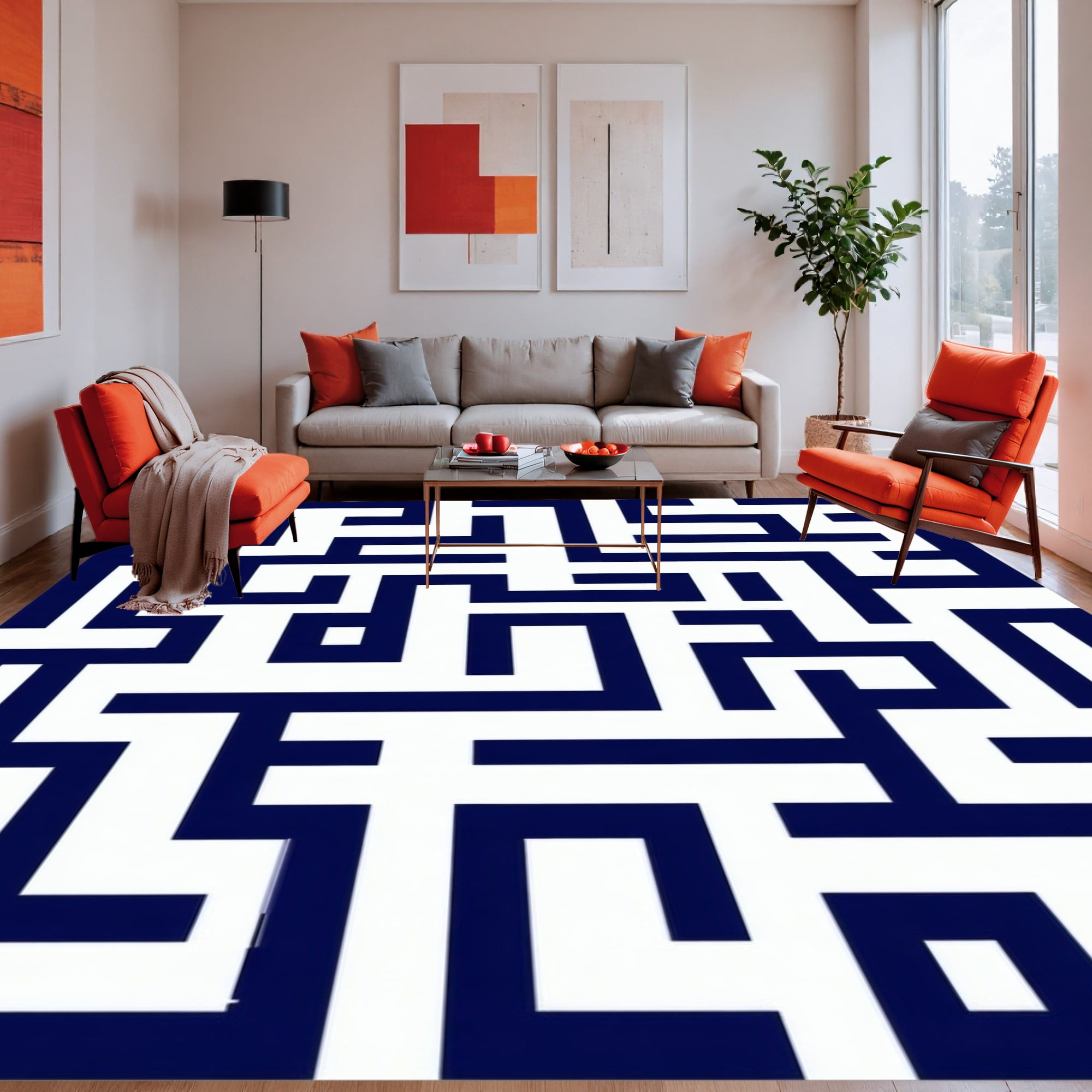 Flatwoven High Traffic Area Rug, Modern Interlocking Checkerboard Maze ...