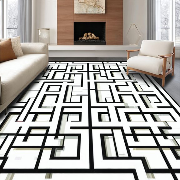 Flatwoven High Traffic Area Rug, Modern Lattice Print Trellis Mat With Finish, Non Slip, Stain Resistant, Washable Area Rugs for Living Room, Bedroom(White, 2X3)