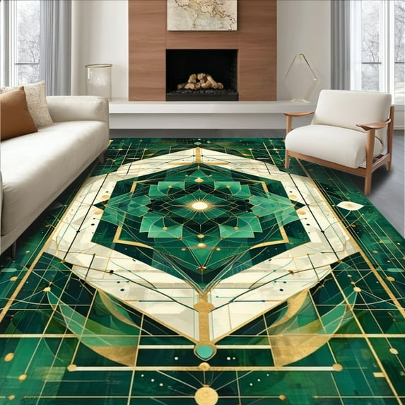 ODIKA 4'x6' Machine Washable Non-Slip Area Rug, Modern Abstract Design High Traffic Rug, Green, 135238