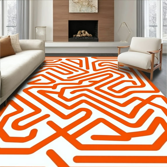 Flatwoven High Traffic Area Rug, Modern Maze Interlocking Layout, Non Slip, Stain Resistant, Washable Area Rugs for Living Room, Bedroom(Orange, 3X5)