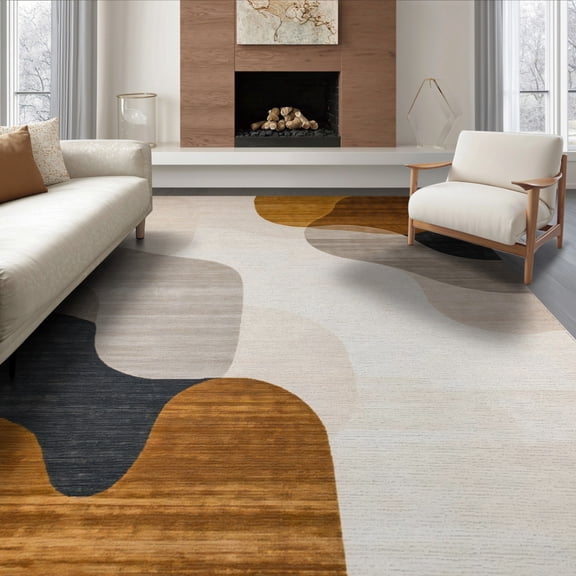ODIKA 6'x9' Modern Non Slip with Curved Lines and Earthy Neutral Palette Washable Area Rug Easy Care, Non-Shedding, for Queen Size Bedroom Under Bed Master Suite
