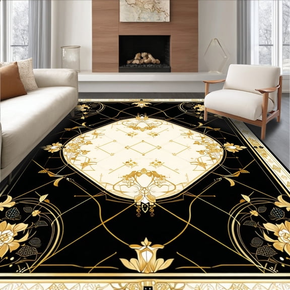 ODIKA 8'x10' Machine Washable Non-Slip Area Rug, Modern for Teens High Traffic Rug, Black, 113912