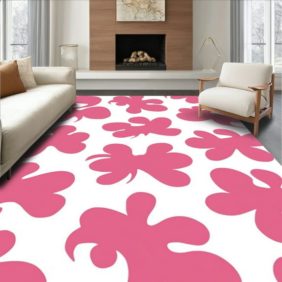 Flatwoven High Traffic Area Rug, Modern Pink Abstract Animal With Spot Motifs, Non Slip, Stain Resistant, Washable Area Rugs for Living Room, Bedroom(Pink, 5X7)