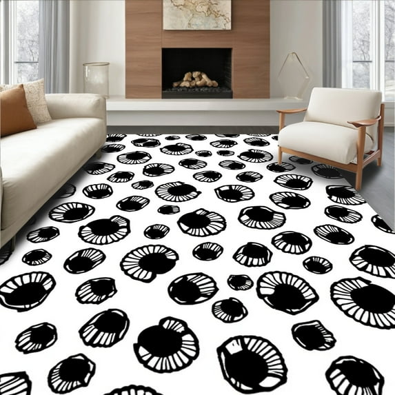 ODIKA 8' Machine Washable Non-Slip Area Rug, Modern Southwestern Spot Mosaic with Artistic Patchwork High Traffic Rug, Black, 298560