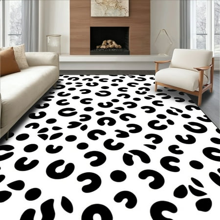 ODIKA 4'x6' Machine Washable Non-Slip Area Rug, Modern Spotted Monochrome High Traffic Rug, Black, 314424
