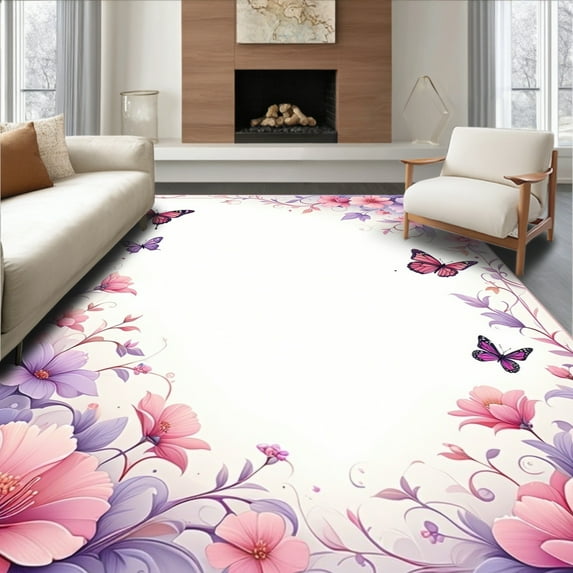 Flatwoven High Traffic Area Rug, Motif Pink Kids Room, Non Slip, Stain Resistant, Washable Area Rugs for Living Room, Bedroom(Pink, 5X7)