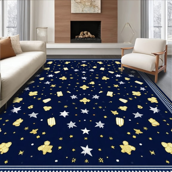 Flatwoven High Traffic Area Rug, Movie Magic Non Slip Home Theater Floor Carpet, Non Slip, Stain Resistant, Washable Area Rugs for Living Room, Bedroom(Blue, 2X3)
