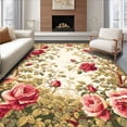 thumbnail image 1 of ODIKA 2'x3' Machine Washable Non-Slip Area Rug, Multicolor Botanical with Rose Flower Clusters and Leafy Details High Traffic Rug, Beige, 61734, 1 of 7