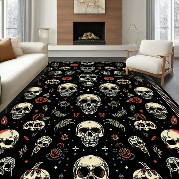 ODIKA 3'x5' Machine Washable Non-Slip Area Rug, Mysterious Geometric Charm Design High Traffic Rug, Black, 26476