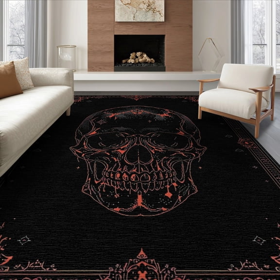 ODIKA 6'x9' Gothic Black Washable Area Rug Easy Care, Non-Shedding, for Queen Size Bedroom Under Bed Master Suite