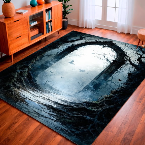 ODIKA 4'x6' Machine Washable Non-Slip Area Rug, Mysterious Shadow Labyrinth Enigmatic Design High Traffic Rug, Gray, 164619