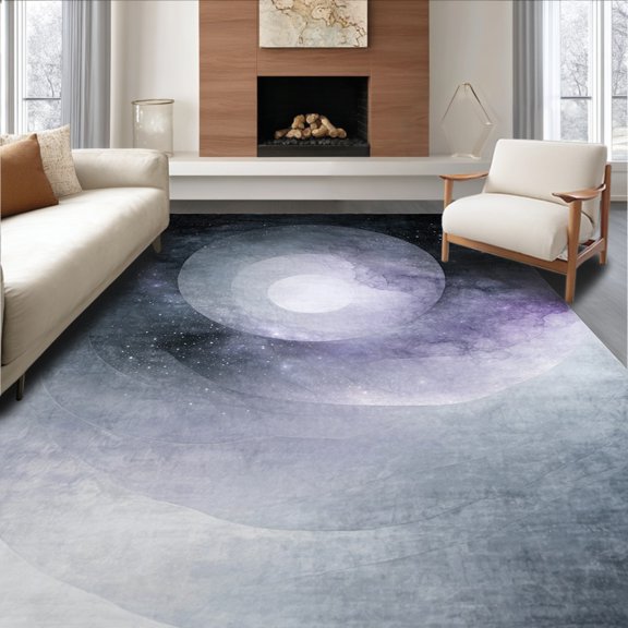 Flatwoven High Traffic Area Rug, Mystic Nebula Round Starry Night, Non Slip, Stain Resistant, Washable Area Rugs for Living Room, Bedroom(Gray, 2X3)