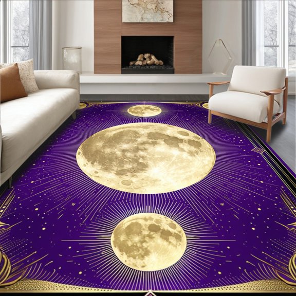Flatwoven High Traffic Area Rug, Mystical Astral Retro Theme, Non Slip, Stain Resistant, Washable Area Rugs for Living Room, Bedroom(Purple, 4X6)