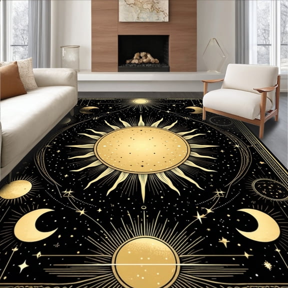 ODIKA 8'x10' Machine Washable Non-Slip Area Rug, Mystical Galaxy High Traffic Rug, Black, 26716