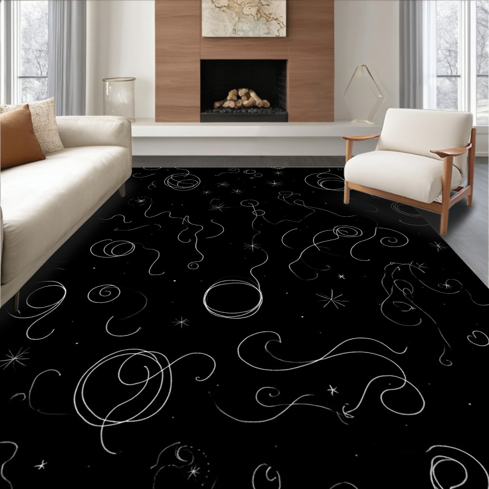 Flatwoven High Traffic Area Rug, Mystical Night Sky Constellation With ...