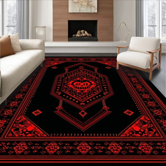 ODIKA 8'x10' Machine Washable Non-Slip Area Rug, Mystical Occult Style Bath High Traffic Rug, Red, 26497