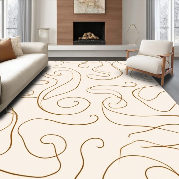 Flatwoven High Traffic Area Rug, Mystical Reptile Labyrinth With Coiling, Non Slip, Stain Resistant, Washable Area Rugs for Living Room, Bedroom(Ivory, 2X3)