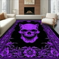 thumbnail image 1 of Flatwoven High Traffic Area Rug, Mystical Skull Patterned Art, Non Slip, Stain Resistant, Washable Area Rugs for Living Room, Bedroom(Purple, 5X7), 1 of 8
