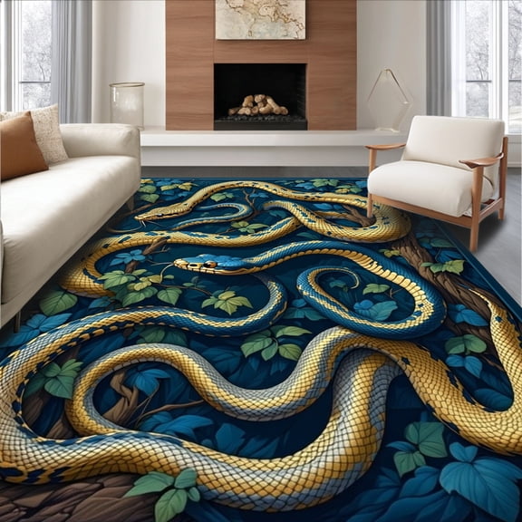 ODIKA 5'x7' Machine Washable Non-Slip Area Rug, Mystical Snake Charmer High Traffic Rug, Blue, 139535