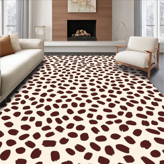 ODIKA 4'x6' Machine Washable Non-Slip Area Rug, Natural Leather Artistic Hide Motif High Traffic Rug, Brown, 322403