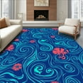thumbnail image 1 of ODIKA 8'x8' Machine Washable Non-Slip Area Rug, Nautical Fish Patterned with Interwoven Waves High Traffic Rug, Blue, 300934, 1 of 7