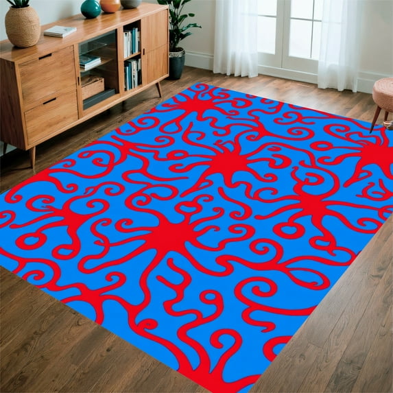 Flatwoven High Traffic Area Rug, Nautical Spiral and Tentacle with Bold ...