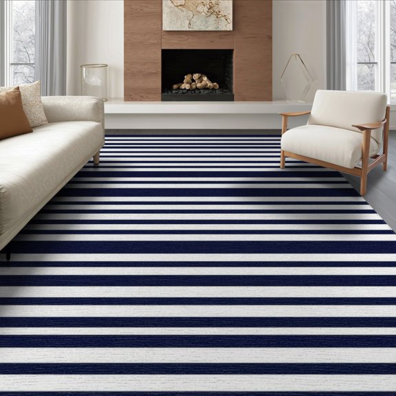 ODIKA 8'x10' Modern Navy Washable Area Rug Non-Shedding, Easy Care, for King Size Bedroom Under Bed, Master Suite