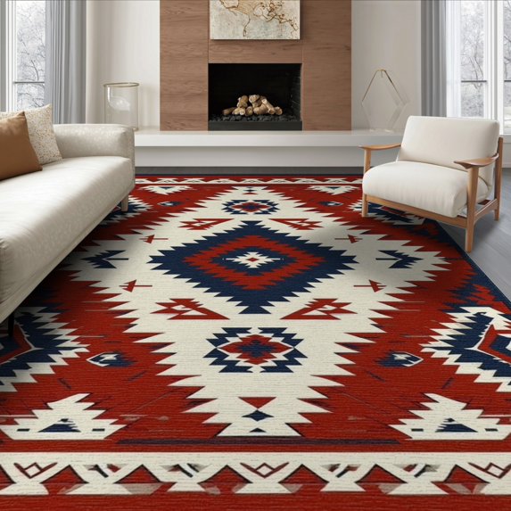 ODIKA 6'x9' Southwestern Red Washable Area Rug Easy Care, Non-Shedding, for Queen Size Bedroom Under Bed Master Suite