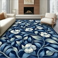 thumbnail image 1 of ODIKA 4'x6' Machine Washable Non-Slip Area Rug, Navy Bloom Botanical Motif High Traffic Rug, Blue, 255465, 1 of 7
