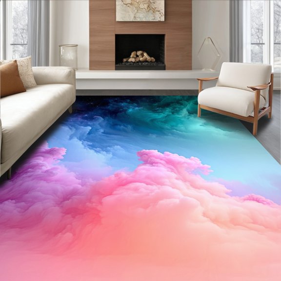 Flatwoven High Traffic Area Rug, Nebula Cloud Space Mist Flowing Design, Non Slip, Stain Resistant, Washable Area Rugs for Living Room, Bedroom(Pink, 2X3)