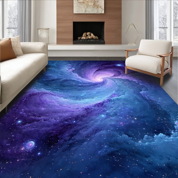 ODIKA 8'x10' Machine Washable Non-Slip Area Rug, Nebula Swirls Cosmic Space Galaxy Universe Design Non Slip High Traffic Rug, Purple, 73971