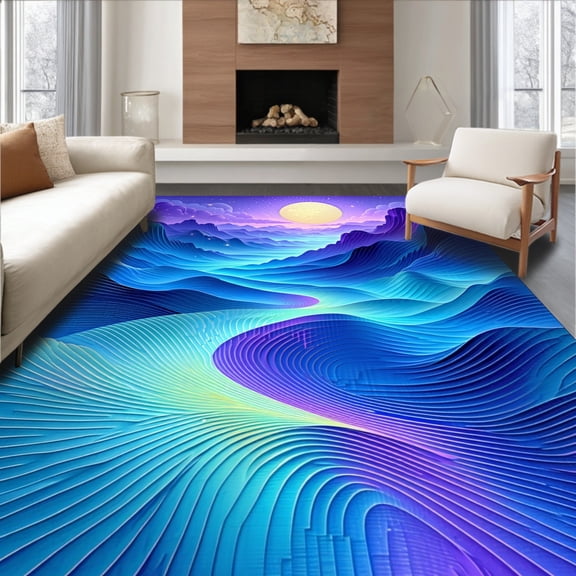 ODIKA 4'x6' Machine Washable Non-Slip Area Rug, NightGlow Illuminated Waterproof Reversible Backyard High Traffic Rug, Blue, 97948