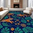 thumbnail image 1 of ODIKA 2'x3' Machine Washable Non-Slip Area Rug, Noble Feline Among Tropical Botanical Canopy High Traffic Rug, Blue, 303353, 1 of 7